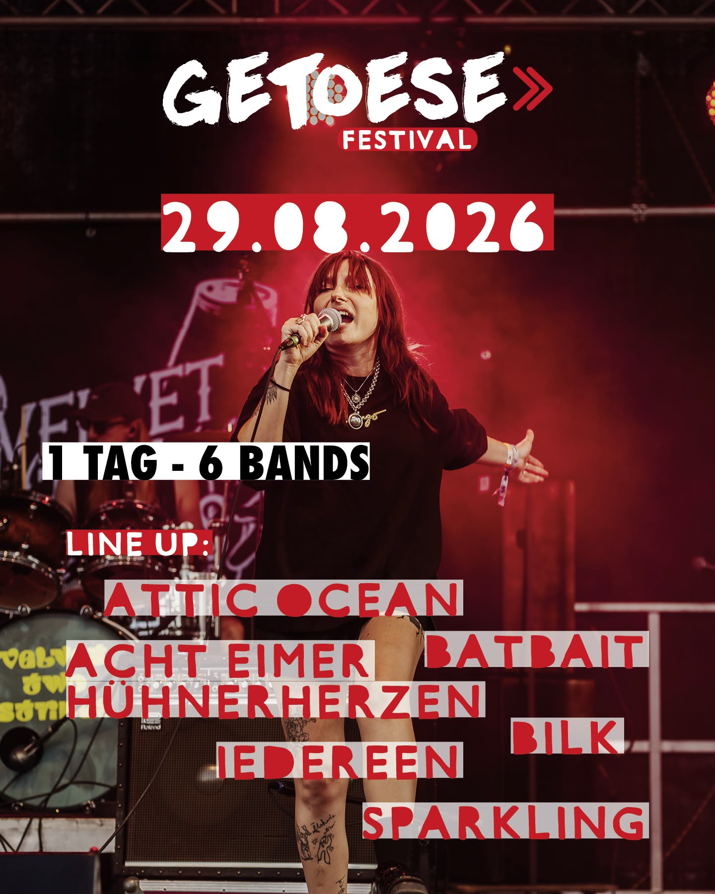 Line-up-Plakat des Getoese Festival 2026 auf dem Reitplatz Mastholte
