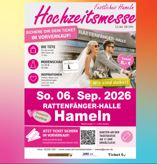 Hochzeitsmesse Festliches Hameln in der Rattenfänger-Halle Hameln am 6. September 2026
